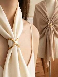 1/2/3PCS Gold Scarf Ring - Multi-Functional Hollow Cross Design, Smooth Square Shawl Clasp For Silk Scarves & Wraps, Elegant Fashion Accessory - Gold - View 6