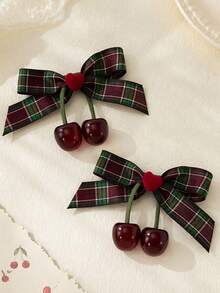 2/1pcs Kids Non-Damaging Bow & Cherry Hair Clips, Suitable For Daily Wear - Multicolor - View 5