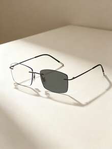 1 pieza, nuevas gafas personalizadas encantadoras y exquisitas de lente lisa para mujer, adecuadas para viajes, vacaciones, uso diario y decoración. Gafas transparentes personalizadas vintage, lente plana ovalada versátil - Película gris transparente - Ver 8