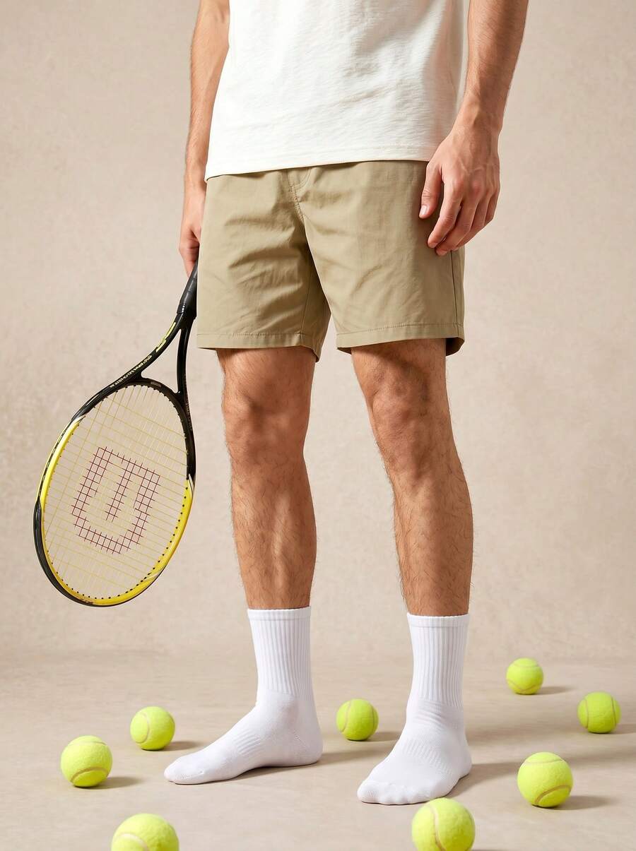 Courvante 6 Pairs Men's White Solid Color Mid-Calf Socks, Versatile And Breathable, With Ribbed, For Golf Tennis Sport & Boyfriend - White - View 1