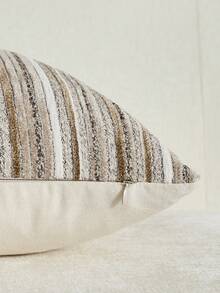 1/2 Stücke strukturierte Chenille Kissenbezüge 18x18 Zoll, weiche dekorative Kissenbezüge mit Streifenmuster für Sofa, Kissenbezüge, geeignet für Sofa, Schlafzimmer, Wohnzimmer, Ausstellungsraum, alle Jahreszeiten - Beige - Übersicht 2