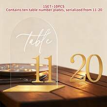10pcs 10x15cm Durable Thickened Acrylic Wedding Table Numbers, Elegant Clear Arch Shape Gold Numbers With Stand Reusable For Wedding Reception Birthday Anniversary Graduation Baby Shower Party Wedding Favor Table Centerpiece Home Decor - Multicolor - View 15