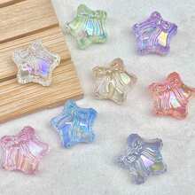 16PCS Multi-Color UV Iridescent Star Bow Acrylic Beads, Solid Color & Transparent Embossed Bow Five-Pointed Star Loose Beads For Diy Bracelets, Necklaces, Earrings And Hair Accessories Handmade Crafts - Multicolor - View 10