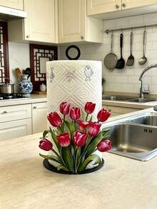 2D Acrylic Kitchen Towel Holder 1pc Pink Tulip Design Elegant Desktop Paper Towel Rack Storage Organizer Without Towels Or Fabric Interesting Gift - Multicolor a - View 4