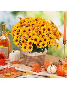 1/3/60pcs Artificial Sunflower, Fake Chrysanthemum Autumn Daisy Plants, Suitable For Outdoor Indoor Decoration, UV Resistant Artificial Plastic Fabric Greenery, Home Wedding DIY Garden Autumn Decor - Yellow - View 4