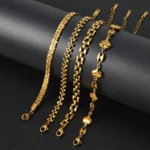 Elegante braccialetto in acciaio inossidabile placcato oro 18K con design cavo a forma di naso di maiale quadrato, adatto per l'uso quotidiano e per feste delle donne, gioielleria di moda - Dorato - Visualizzare 7
