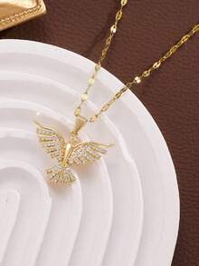 QTHOPE 1pc Rhinestone Phoenix Spreading Wings Necklace, Women's Luxury Minimalist Personalized Angel Wings Collarbone Chain, Gift For Friends - Angel - View 3
