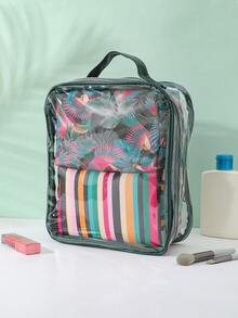 3Pcs Tropical & Stripe Print Makeup Bag Set, Clear PVC Waterproof Swimming Storage Bag With Portable Pouches For Beach, Travel & Vacation - View 2
