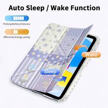 Cute Y-Fold Tablet Case With Pencil Holder For IPad Air 8 (M4) 11" 13" 2026 11th (A16) Air 11 M3 M2 Pro 11 M4 M5 7th 8th 9th 10.2" 10th 10.9 Air 4 Air 5 Corner Guard Design - Small Purple Flowers - View 3