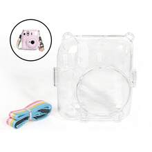 1Pc Clear Crystal Camera Protective Case Compatible With Fujifilm Mini 12, Transparent Shell With Colorful Rainbow Shoulder Strap, Durable Scratch & Drop Resistant Clear Cover, Camera Not Included - View 1