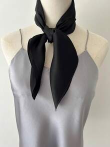 1pc Soft Solid Color Minimalist Polyester Silk-Like Square Scarf, Headband, Hair Tie, Suitable For Solid Color Satin Styling - Multicolor - View 4