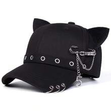 1pc Women's Rivet Chain Iron Ring Cat Ear Horn Baseball Cap, Street Fashion Hat, Outdoor Sun Protection Casual Hat, Spring Autumn Travel Beach Vacation - Multicolor - View 5