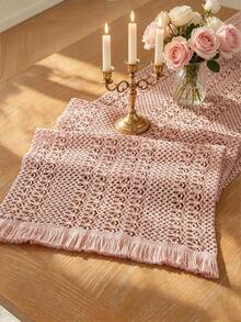 1pc Pink Tassel Trim Table Runner, Home Decor, Suitable For Dining Room, Living Room, Wedding, Party, Dinner Table Decoration, Gathering Decor & Holiday Gift, Multiple Size Options - Pink - View 9