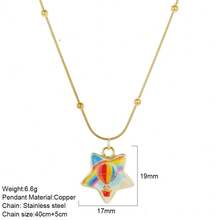 1pc Stainless Steel Chain Star Pendant Necklace, Sun Moon Star Oil Drop Exquisite Pendant Necklace, Flower Pattern Charm, Women's Fashion Jewelry, Vacation Accessory - Multicolor - View 22
