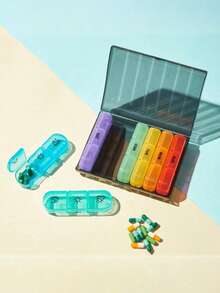 1pc Weekly Morning/Noon/Night Pill Organizer, 21 Compartments Large Capacity Storage Box, Pill Box - Multicolor - View 3