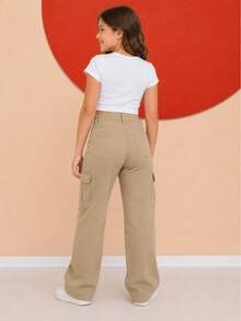 Wide Leg Youth Cargo Pants - Khaki - View 3