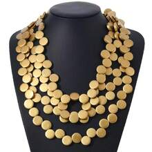 Wooden Bead Round Disc Handmade Beaded Necklace, Multi-Layer Necklace, European And American Cross-Border Necklace, African Necklace - Gold - View 2