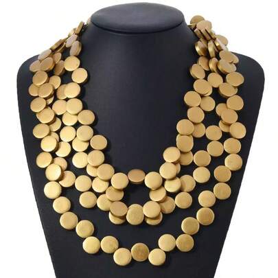 Wooden Bead Round Disc Handmade Beaded Necklace Multi-Layer Necklace European And American Cross-Border Necklace African Necklace