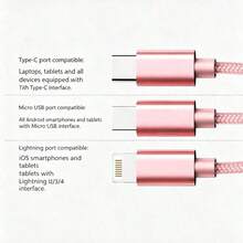 2 piezas Cable de carga rápida 3 en 1, compatible con iPhone, teléfonos con puerto Type-C, teléfonos Android. Cable de carga USB trenzado de nailon, cable de carga rápida universal USB a Lightning/Type-C/Micro USB, compatible con Samsung y otros teléfonos, cable de carga rápida USB, cable de carga rápida USB multifunción, cable de carga colorido Type-C/Micro - Multicolor - Ver 6