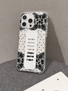Funda de teléfono de TPU transparente y suave con protección anticaída en las cuatro esquinas, correa de muñeca hueca de silicona incorporada, patrón de lunares de encaje negro impreso con UV, compatible con iPhone 7/8/7PLUS/8PLUS/X/XS/XR/XSMAX/11/11PRO/11PROMAX/12/12PRO/12PROMAX/12MINI/13/13PRO/13PROMAX/13MINI/14/14PRO/14PROMAX/14PLUS/15/15PRO/15PROMAX/15PLUS/16PROMAX/17PROMAX - Multicolor - Ver 1