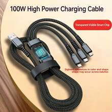 三合一100W快充线，具备智能超级充电功能，支持多接口充电。兼容USB Type-C、Micro USB和Type-C充电线以及USB-C数据线。兼容 16/16 Pro/16 Pro Max/16 Plus/15/15 Pro/15 Plus/15 Pro Max，兼容三星手机，是理想的圣诞节/居家礼物。 - 黑色 - 查看 9