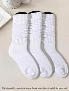 1/3/6/10 Pairs Women's Spring/Summer Versatile Pleated Over-The-Knee Socks, Korean/Japanese Lolita Minimalist Solid Color - White - View 5