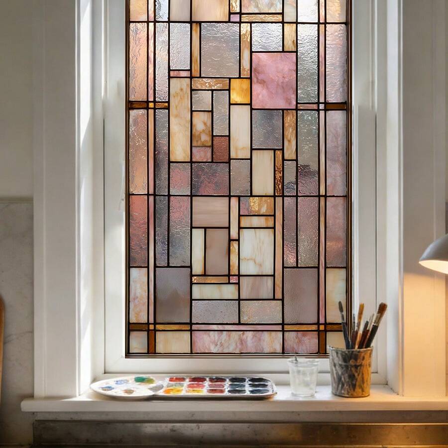 1/3pcs Geometric Painted Glass Static Window Stickers, Color Block Mosaic Frosted Privacy Film, Kitchen Bathroom Home Window Decor Gift