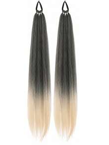 2Pcs 28 Inch Long Straight Synthetic Braided Ponytail Wig With Elastic Band For Women Daily Wear - Multicolor - View 15