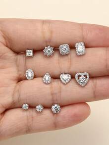 1Pc 0.1CT D Color Moissanite 925 Sterling Silver Flat Back Stud Earrings Hypoallergenic Multi Shape Cartilage Piercing Jewelry For Daily Wedding Brida - Silver - View 4