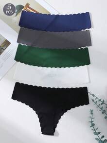 5件組女款無縫G-String丁字褲，舒適羅紋性感三角內褲 - 彩色 - 查看 11