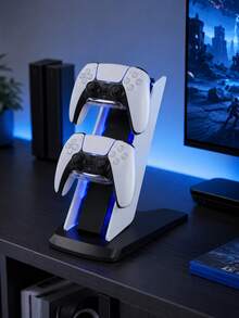 Dual Charging Station Compatible With PS5 Game Controllers, With Protection Chip And LED Indicator, Airplane-Shaped Dual Base Charger, Can Charge Two Controllers Simultaneously. 5 Controller Charging Dock, Supports Dual Type-C Fast Charging And LED Indicator, Suitable For PlayStation 5/ DualSense Controllers. - Black and White - View 1