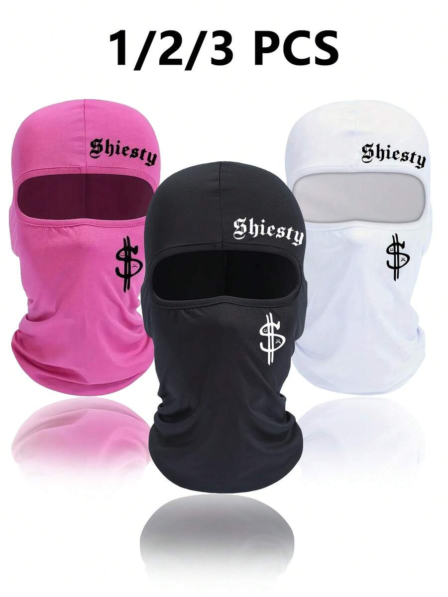 1/2/3Pcs Shiesty Letter & Dollar Sign Print Balaclava, Breathable Mesh Full Face Ski Mask, Hip Hop Streetwear Head Cover For Motorcycle Riding, Skateboarding & Daily Outfits - Multicolor - View 1