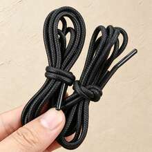 2pcs Black Round Waxed Shoelaces, Suitable For Leather Shoes, Ankle Boots, Unisex Boots Shoelaces - Black - View 3