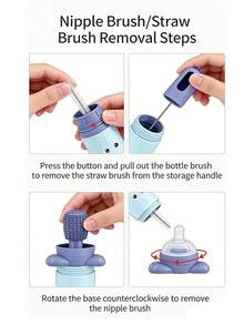 3Pcs Silicone Baby Bottle Cleaning Brush Set, 3-In-1 Multifunctional Straw & Nipple Cleaner, Fast Drying Freestanding , Ideal Independence Day Gift - Multi-color a Style - View 3