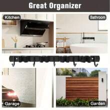 Heavy Duty Stainless Steel Tool Storage Rack With 4 Slots And 5 Hooks - Wall-Mounted Green And Black Dual-Color Storage Rack, Suitable For Gardening Tools, Brooms, Mops, Garage Equipment - Durable Multi-Functional Space-Saving Design, Tool Rack, Sturdy Design, Solid Structure, Suitable For DIY Enthusiasts, Storage Rack. Easter Gift, Mother's Day Gift. - Multicolor - View 9