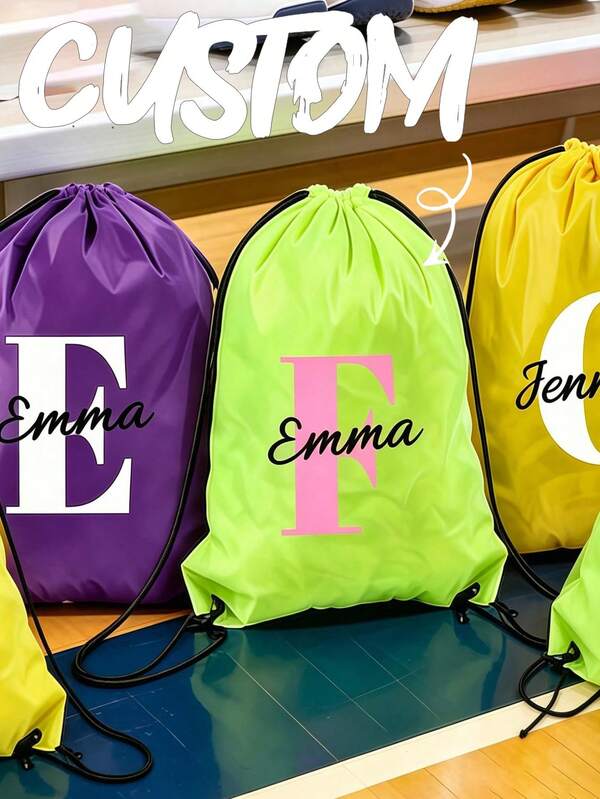 1pc Personalized Name Initial Drawstring Backpack, Multi-Color Customizable Name Drawstring Bag, Personalized Name Initial Back To School Drawstring Backpack, Swimming Bag, Gym Bag, After-School Activity Bag, Team Sports School Travel Party Gift Bag, Christmas Gift