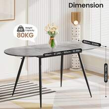 Extendable Dining Table And Chairs Set Of 4, Oval Mable Effect Table With Upholstered Chairs For Dining Room - Gray Table + 4 Brown PU Chairs - View 3