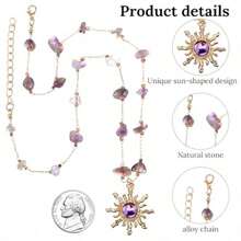 Purple Crystal Sun Necklace For Women Boho Gold Plated Sun Pendant Hippie Crystal Choker Necklace Stone Jewelry Christmas Accessories Gift For Women - As Pic - View 5