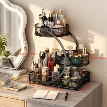 Three-Tier Lightweight Metal Cosmetic Organizer With Round Basket | Rust-Proof, Space-Saving Vanity Storage For Lipsticks, Perfumes, Skincare. Ideal Gift For Women/Girls, Durable Stylish Metal Finish For Bathroom Countertop, Perfume Display. - View 6