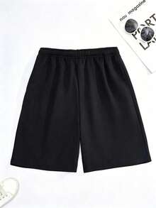 Men's Summer New Solid Color Casual Sports Shorts, Drawstring Fitness Running Beach Shorts - Black - View 3