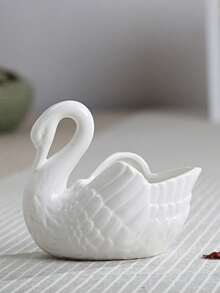 1pc White Swan Succulent Planter, Porcelain, Candle Holder Elegant White Swan Ceramic Candlestick Handcrafted Table Centerpiece Romantic Home Decor For Wedding Birthday Party - Multicolor - View 6