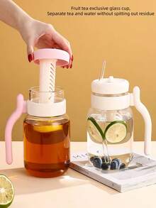 Thickened High Borosilicate Glass Water Bottle With Handle & Removable Tea Infuser Straw Lid, Heat Resistant Leakproof Fruit Tea Tumbler, 4 Pastel Color Portable Drinking Cup For Home Office Outdoor Travel Daily Use - Multicolor - View 6