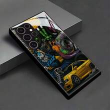 Handyhülle: Cartoon-Mechanik-Teile-Thema Schwarze Gehärtete Glas Hülle, Geeignet für Galaxy S25/S24/S23/S22/S21/S20/Ultra/Plus/S10/Plus/Note20/Ultra/A71/A51/A56/A32/A36/A23/A26/A14/A05/A06/A03s/A05s, Kreativ und Stilvoll - Schwarz - Übersicht 1