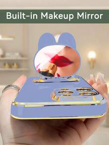 MewTrek Luxury Electroplated Phone Case With Creative Cute Kitty Stand, Built-In Makeup Mirror, New Fashion Silicone Shockproof Soft Cover Compatible With IPhone, Samgsung Galaxy, Reno Honor - Blue - View 6