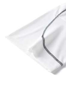 女款白色寬鬆版型 T-shirt，對比縫線，短袖圓領針織上衣，休閒街頭風 - 白色 - 查看 7