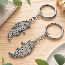 1pc Cute Otter Metal Keychain, Cartoon Animal Bag Charm, Back To School Aesthetic Accessory - Multicolor - View 1