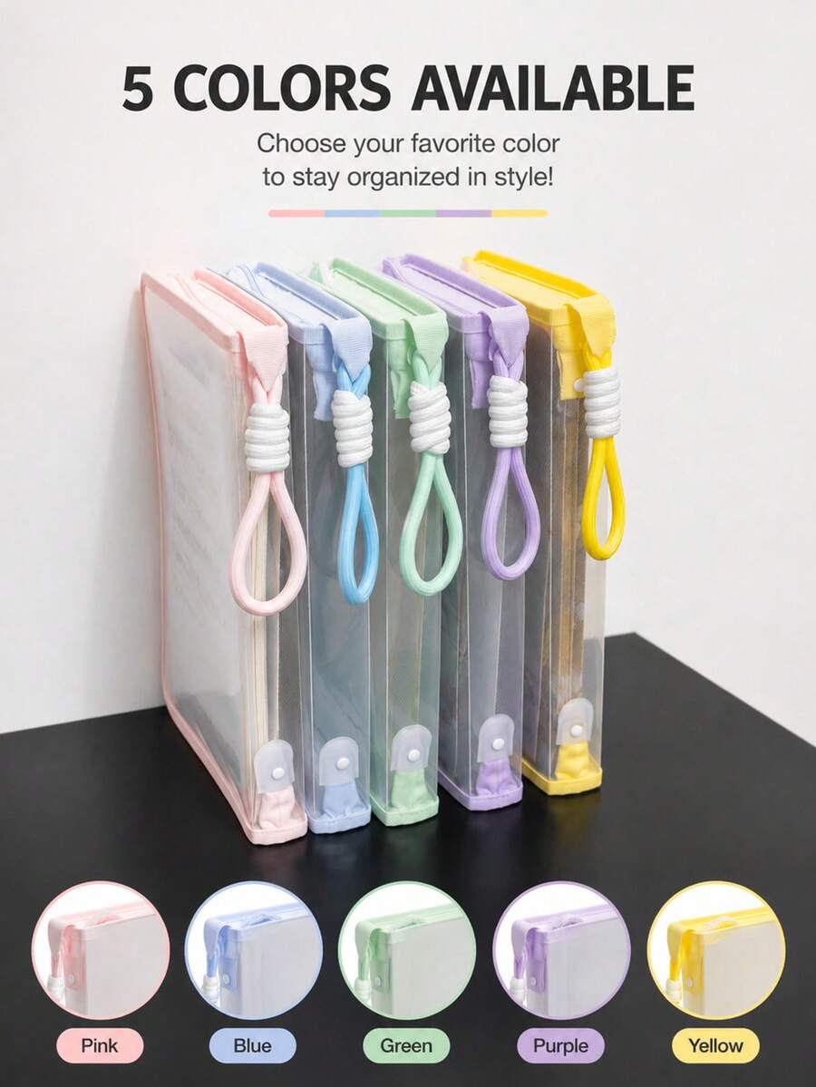 Macaron Color Transparent A4 File Bag, Equipped With Large Capacity Zipper Folder And Handle Design, Portable Storage Bag, Waterproof Reinforced Stationery Storage Box, Suitable For Students, Learning Supplies And Back To School Supplies - A4 - View 1