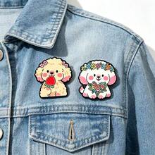 Bros Anak Anjing Teddy Stroberi dengan Motif Karangan Bunga yang Lucu, Aksesori Pin Serbaguna untuk Tas Kanvas dan Jaket Denim Anak Perempuan - MultiWarna - View 2