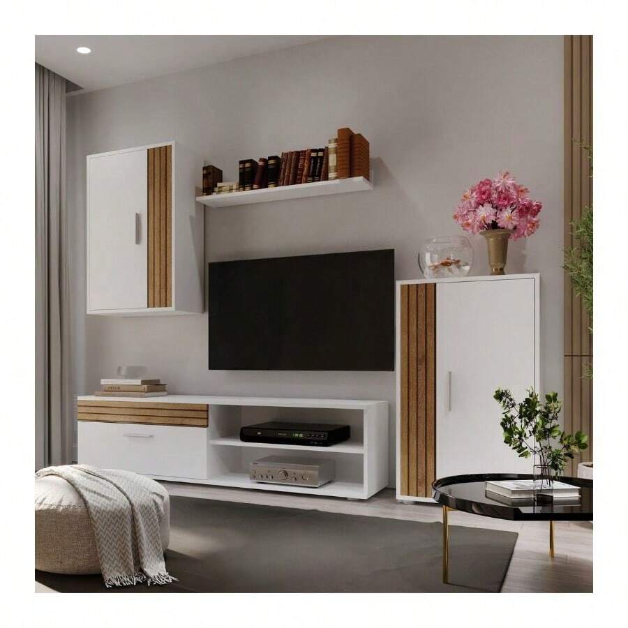 Miroytengo Television Stands & Entertainment Centers - 白色-淺木色 - 查看 1