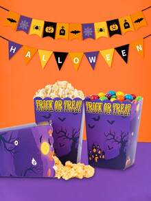 10pcs/20pcs/30pcs/50pcs Halloween Trick Or Treat Popcorn Boxes, 3.14x2.36x4.3 Inch Wavy Edge Purple Haunted House Ghost Bat Pumpkin Moon Paper Snack Containers, Candy Gift Storage Boxes, Suitable For Trick Or Treat, Movie Night, Halloween Party Favors, Holidays - Dark Purple Halloween - View 8